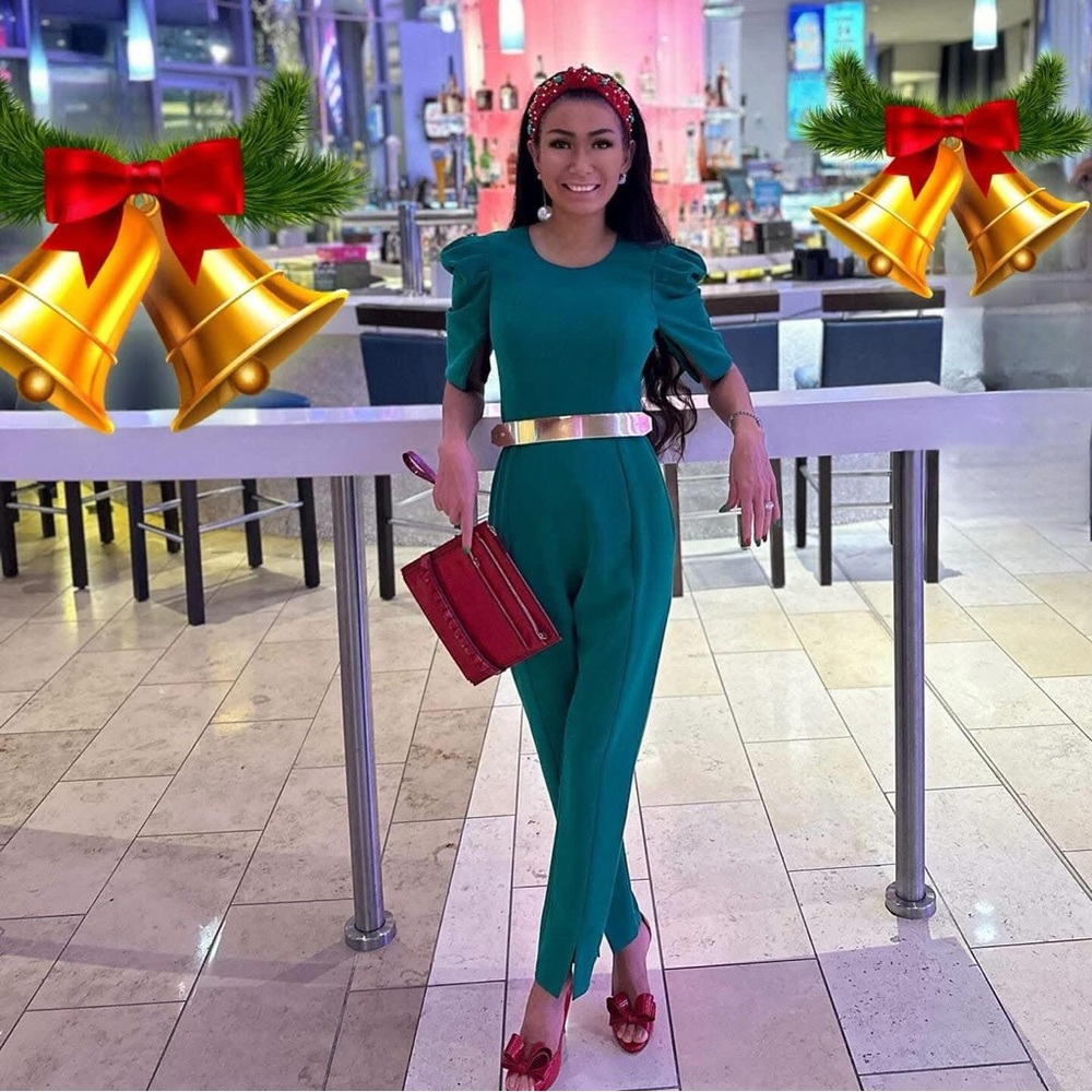 Black Halo, Green Jumpsuit, Size:2 no belt